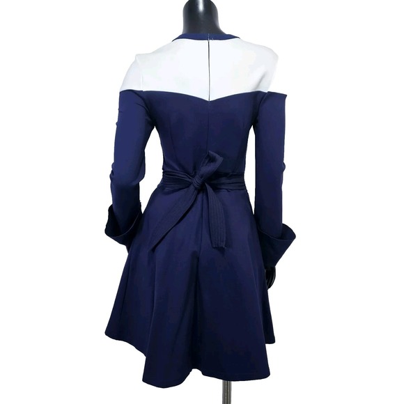 Vicky & Lucas Navy White Colorblock Fit Flare Dress Long Sleeve Size S - Picture 9 of 10